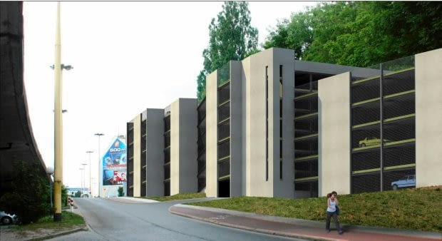 Koncepcja parkingowca przy Teatrze Kana w Szczecinie. Biuro Architektoniczne Rozwarski i Spławski