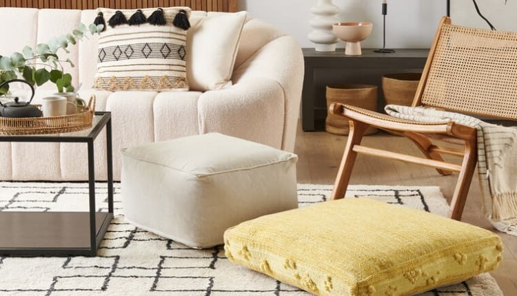 Poduszka podłogowa bawełniana 60 x 60 x 12 cm żółta CLONE