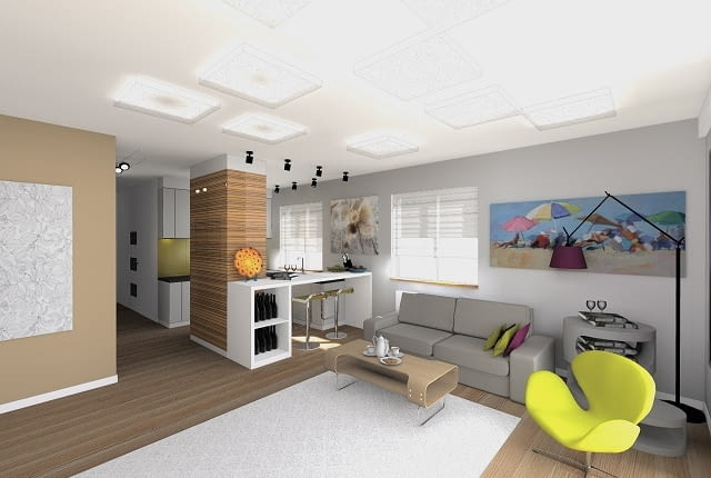 Projekt mieszkania - salon z aneksem