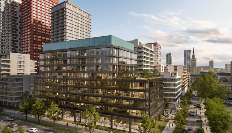 Towarowa22 -widok na biurowiec i apartamentowiec od ul. Towarowej