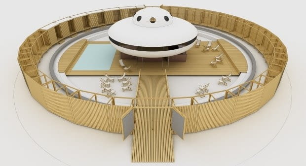 Pawilon jak statek kosmiczny (UFO) na placu Na Rozdrożu, proj. EXYZT