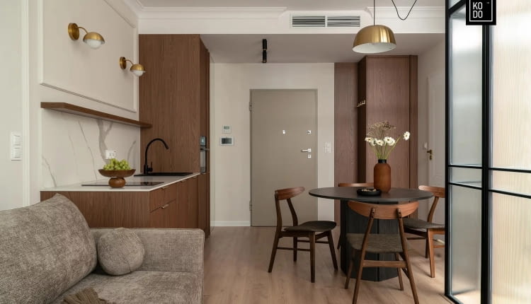 Wnętrza w sepii: 35-metrowe mieszkanie w centrum Wrocławia