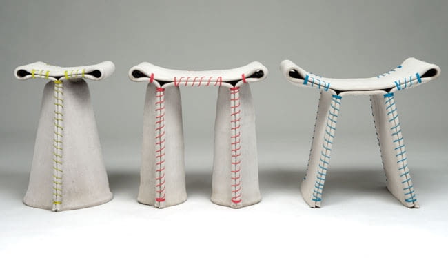 Zszywany Beton, stołek, projekt: Florian Schmid