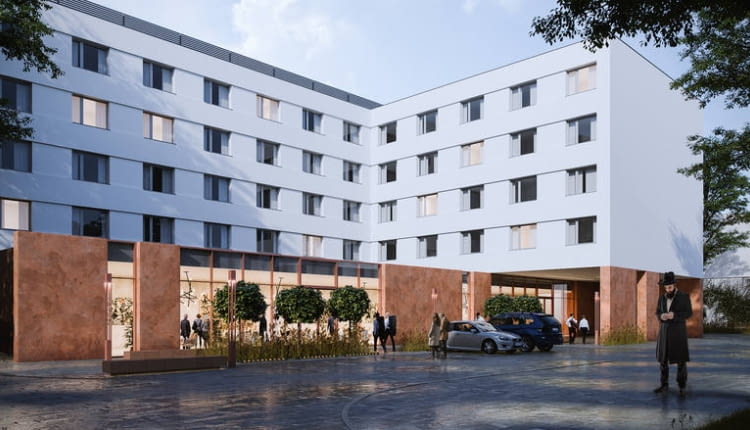 Hotel z  synagogą przy ul. Pomorskiej 18 w Łodzi. Proj. Design Lab Group sp. z o.o. sp. kom.