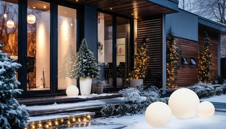 Bajkowy ogród rozświetlony przenośnymi lampami stojącymi CUMULUS oraz FLOWERPOT.