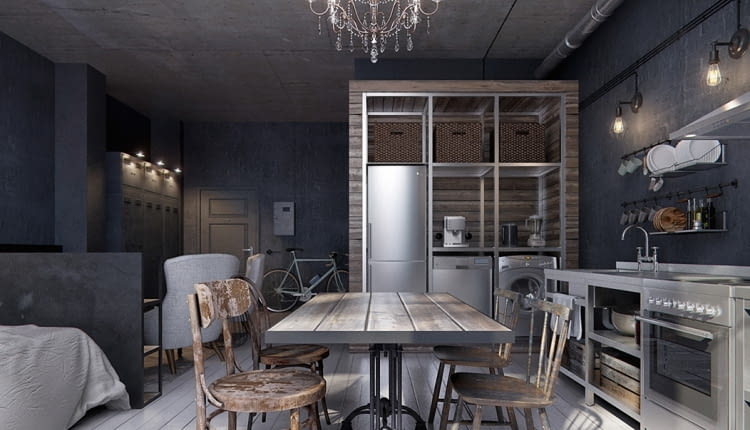 mieszkanie, mieszkanie w stylu loft, mieszkanie w industrialnym stylu, szarości we wnętrzach