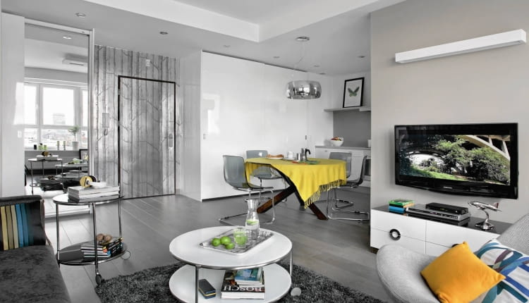 aranżacja wnętrz, szare wnętrza, salon