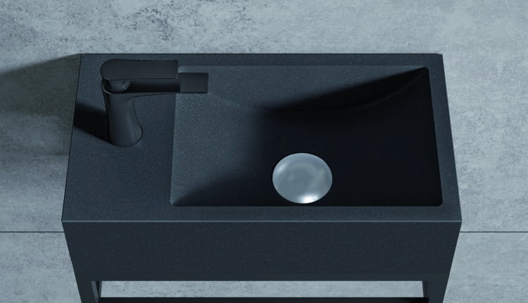 Umywalka ścienna Bernstein BA18 czarny kwarc z konsolą ścienną.