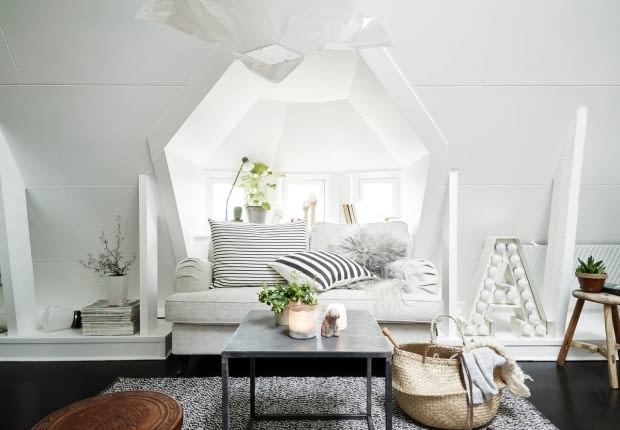 kawalerka, małe mieszkanie, mieszkanie na poddaszu, skandynawski styl