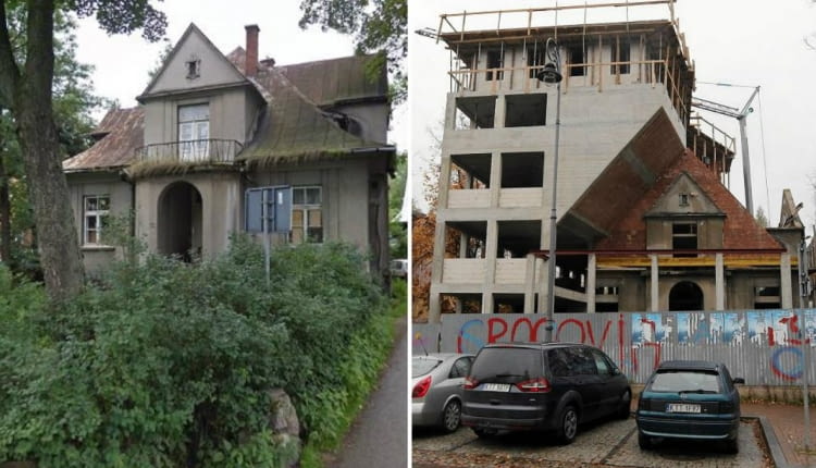 Z lewej: willa Monte w 2012 roku. Z prawej: przebudowa willi.