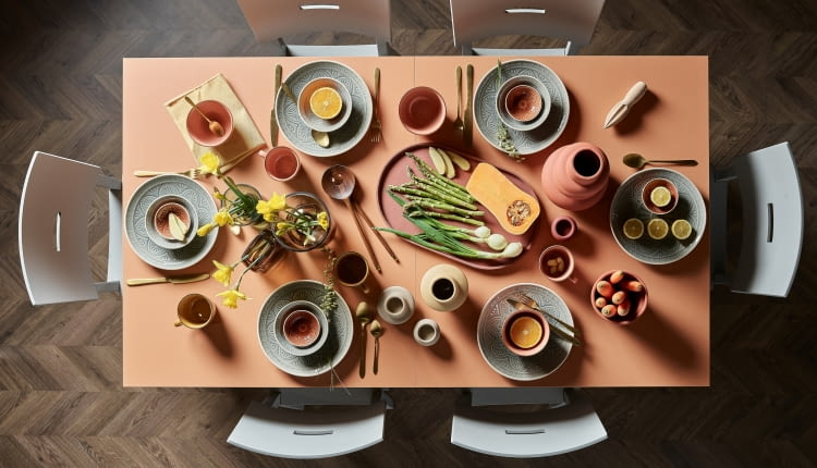 Stół rozkładany Creative z blatem w kolorze nude znakomicie wpasuje się w wielkanocny klimat spotkań.