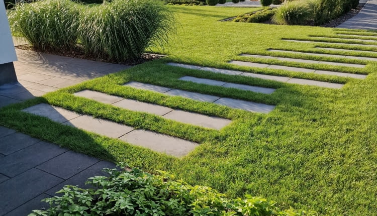 Ścieżka z płyt zatopionych w murawie