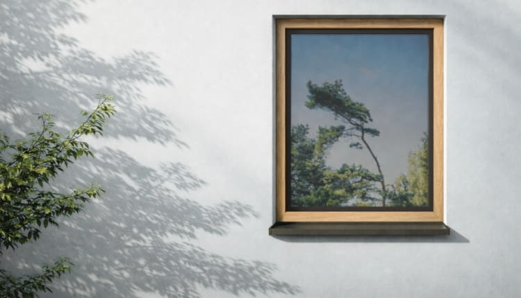 W połączeniu z ościeżnicą o naturalnym, drewnianym wyglądzie, czarne skrzydło Schüco LivIng Panorama staje się tylko smukłym konturem.