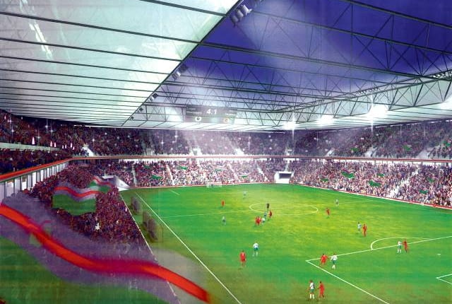Dla niemieckiego konsorcjum stadion zaprojektowali architekci z pracowni Rhode Kellerman Wawrowsky. To obiekt na 35 tys. miejsc z rozsuwanym, przeszklonym dachem. Raczej niemożliwe jest, by na polskim stadionie trybuny znajdowały się tak blisko boiska i nie były ogrodzone