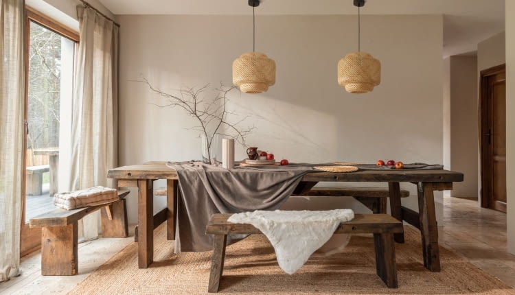 Jadalnia w stylu japandi.