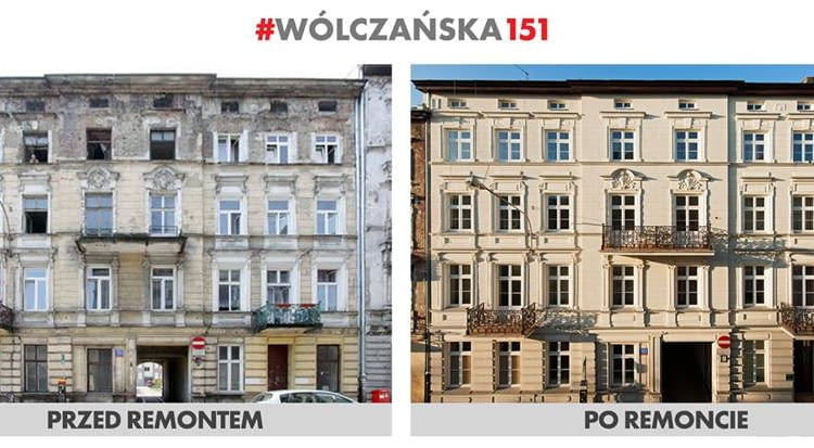 Kamienica przy ul. Wólczańskie 151 wyremontowana w ramach programu "Mia100 Kamienic" - stan przed i po przeprowadzeniu prac