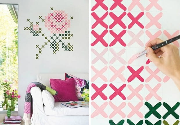haft krzyżykowy, ściana, DIY, zrób to sam