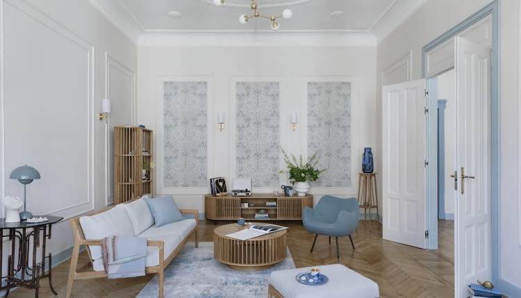 Aranżacja z błękitem - mieszkanie w łódzkiej kamienicy