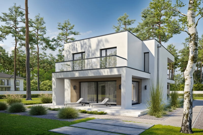 Kompaktowy dom piętrowy pozostawi więcej miejsca na działce – na ogród, taras czy po prostu przestrzeń do życia na zewnątrz