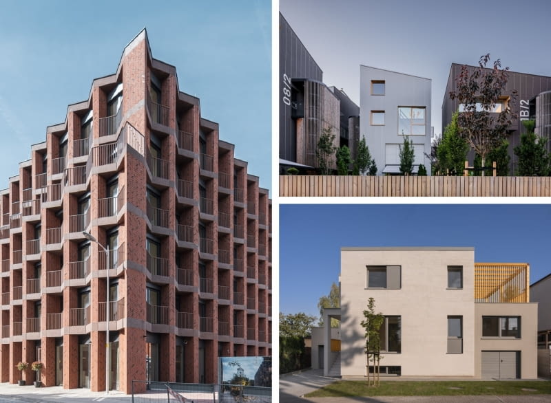 Z lewej: Bernardyńska 4 we Wrocławiu. Z prawej u góry: Murawa 2 w Poznaniu; Z prawej na dole: Dom Szczotkowany w Swarzędzu Z lewej: Bernardyńska 4 we Wrocławiu. Z prawej u góry: Murawa 2 w Poznaniu; Z prawej na dole: Dom Szczotkowany w Swarzędzu