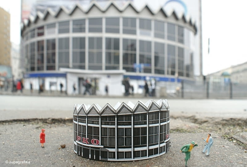 Kolekcja "Blok Wschodni" - Rotunda PKO/skrzyżowanie Alej Jerozolimskich i ulicy Marszałkowskiej; architekt: Zbigniew Karpiński; rok budowy 1960-1966 Zupagrafika, warszawskie bloki, wycinanki, rotunda, blok wschodni