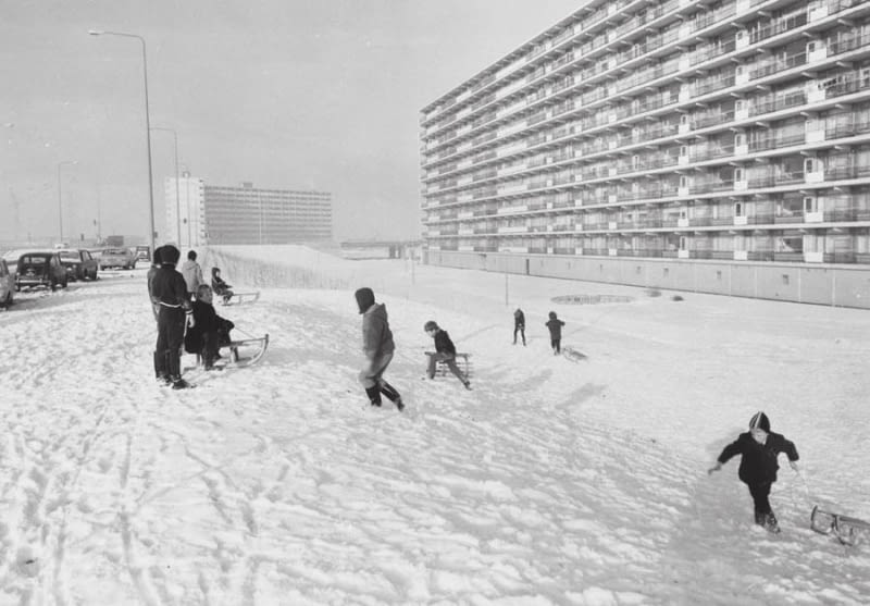 Osiedle Bijlmermeer w 1968 roku. amsterdam, urban decay, le corbusier, modernizm, holandia, urbanistyka, bloki, blokowisko, Bijlmermeer