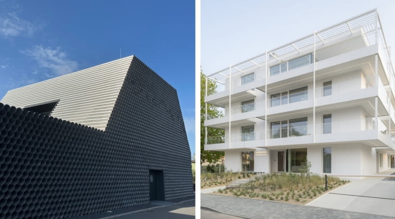 Fot. z lewej: Gambit Office w Gliwicach. Proj. KWK Promes; Fot. z prawej: Promenada we Władysławowie. Proj. ARCHMONDO