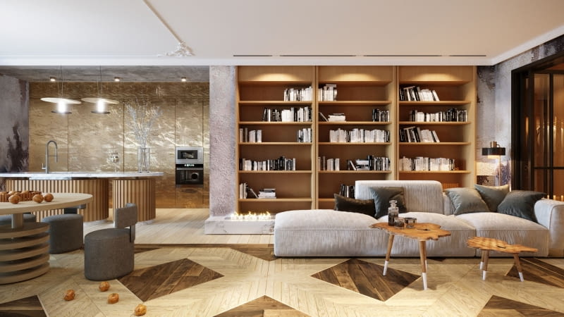 Salon z biblioteką - inspirujące aranżacje