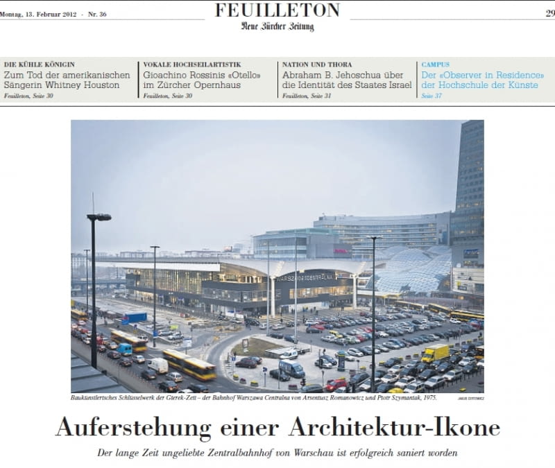 Felieton o Dworcu Centralnym w "Neue Zuercher Zeitung" Felieton o Dworcu Centralnym w "Neue Zuercher Zeitung"