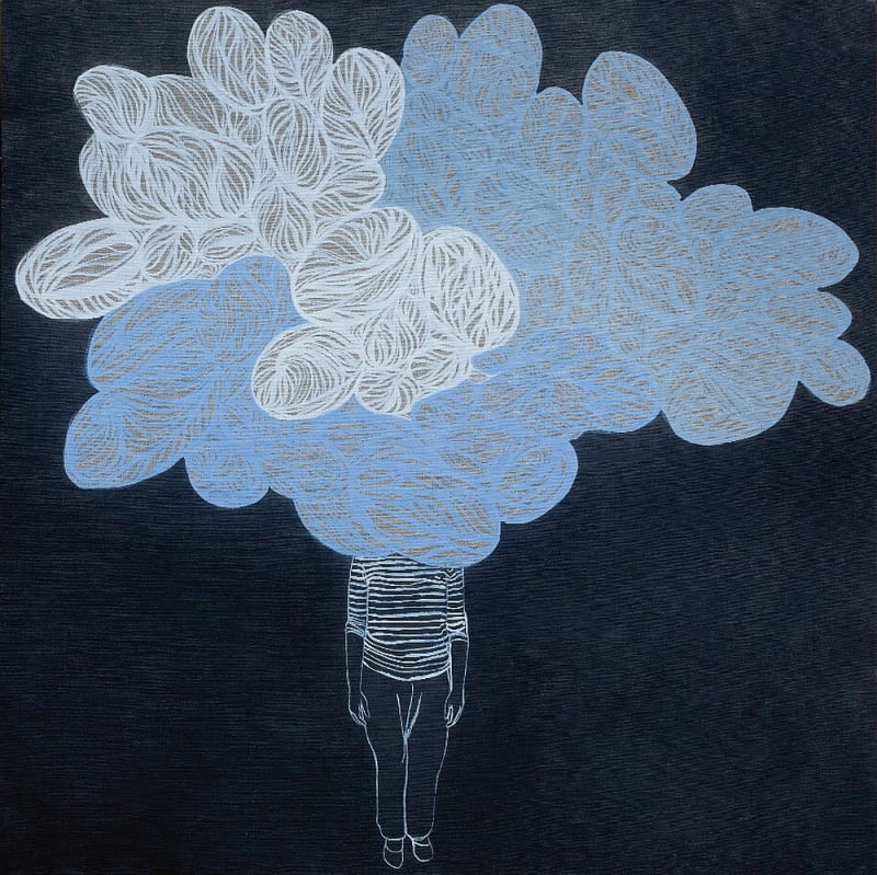 Chmura, 80 x 80 cm, tempera żółtkowa, płótno, 2013 r. agnieszka sandomierz, obrazy