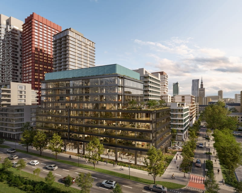 Towarowa22 -widok na biurowiec i apartamentowiec od ul. Towarowej