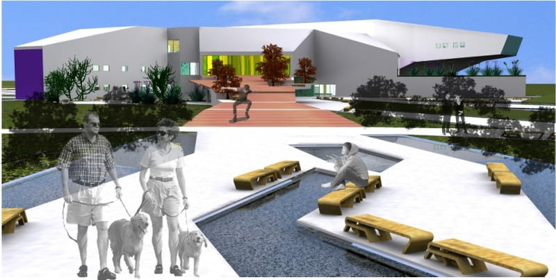 Projekt dyplomowy Olgi Drelichowskiej - Centrum Rekreacyjno-Sportowe H2O Meduza na Wyspie Bolko w Opolu projekt, centra rekreacyjne, polska architektura, polska, olga drelichowska, opole, H2O Meduza
