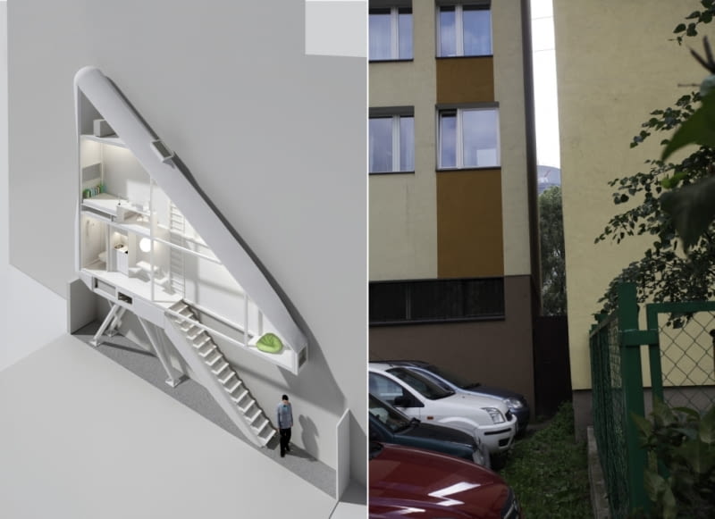 Po lewej projekt najwęższego domu w Warszawie, a może i na świecie. Inwestycja zmieści się w szparze między blokami przy Żelaznej 74 i Chłodnej 22 Po lewej projekt najwęższego domu w Warszawie, a może i na świecie. Inwestycja zmieści się w szparze między blokami przy Żelaznej 74 i Chłodnej 22