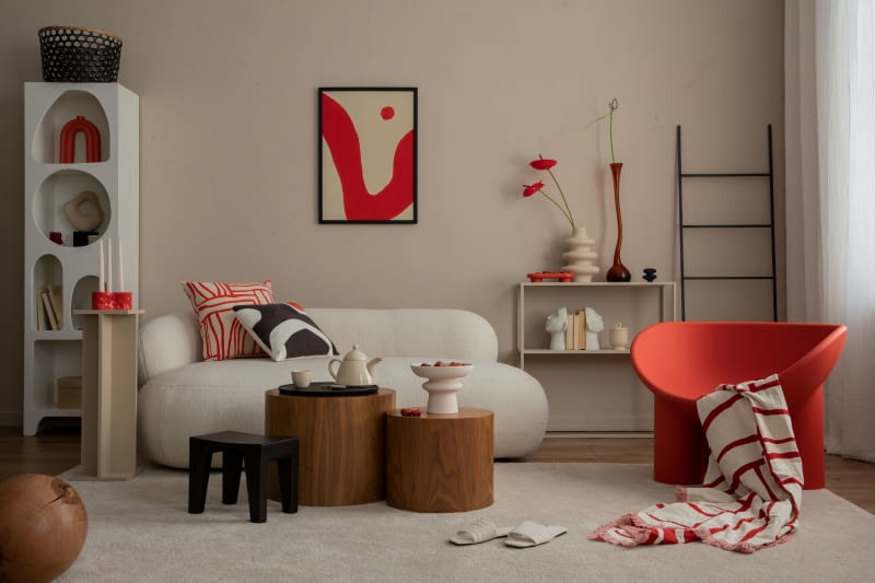 Nowoczesne mieszkanie pełne czerwonych akcentów Nowoczesne mieszkanie pełne czerwonych akcentów