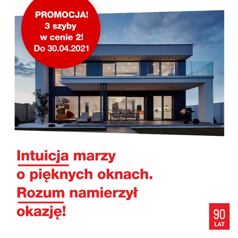 Tylko do 30.04.2021 r., wybierając ciepłe okna Internorm, otrzymasz okna trzyszybowe w cenie dwuszybowych. Tylko do 30.04.2021 r., wybierając ciepłe okna Internorm, otrzymasz okna trzyszybowe w cenie dwuszybowych.