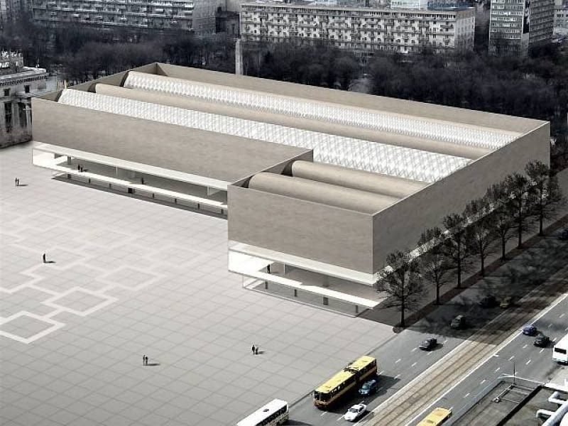 18 lutego 2007 roku rozstrzygnięto konkurs na siedzibę Muzeum Sztuki Nowoczesnej w Warszawie, budynku, który ma stać się jednym z symboli stolicy. Zwycięzcą okazał się szwajcarski architekt Christian Kerez. Jego minimalistyczny projekt internauci ochrzcili wówczas mianem Carrefour'a. Przez 3 lata projekt ewoluował, a w połowie czerwca poznaliśmy jego ostateczną wersję. Czy lepszą? Oceńcie sami. Pierwsza wersja gmachu muzeum - koncepcyjna, która zwyciężyła w międzynarodowym konkursie w lutym 2007 roku. Z racji prostoty bryły, przez internautów nazwana Carrefour'em. Charakteryzowała się betonową elewacją, optycznie lewitującą nad szklanym przyziemiem.