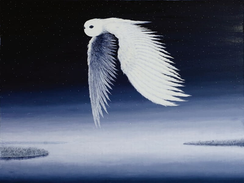 Lecąca sowa, 160 x 120 cm, olej na płótnie, 2015 Rafał Borcz