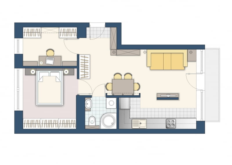 Plan mieszkania, 48 m kw. Plan mieszkania, 48 m kw.