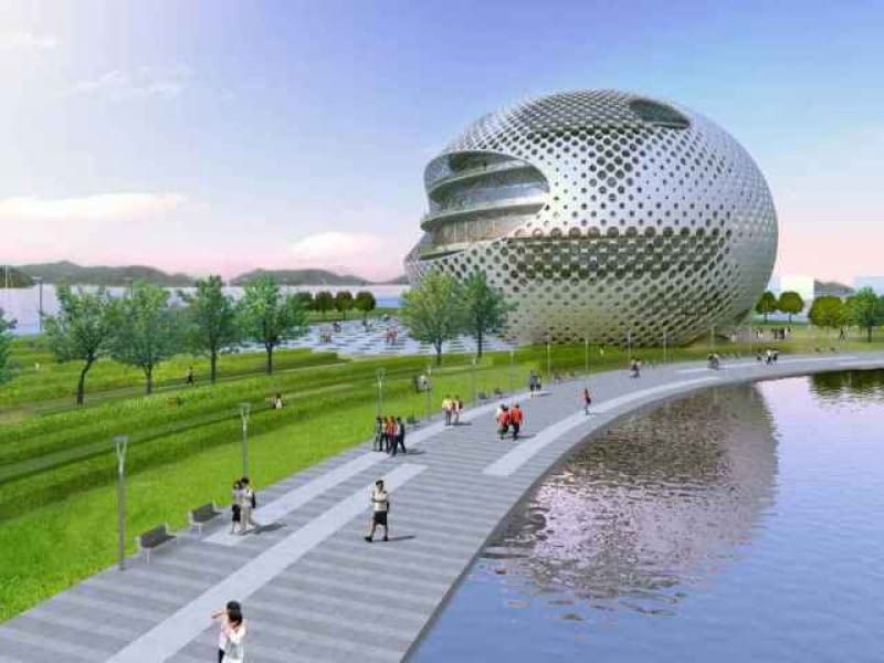 UN Memorial Hall stanie tuż nad brzegiem rzeki Namhangang korea południowa, projekt, architektura, bloby, miasto, azja
