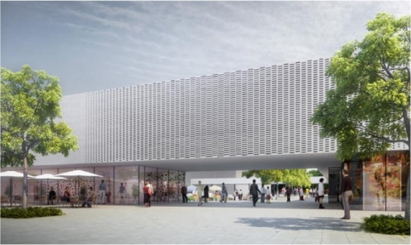 Projekt nowego pawilonu, który stanie w miejscu dzisiejszego bazaru, autorstwa pracowni JEMS Architekci warszawa, jems architekci, projekt, targowisko, banacha, zieleniak