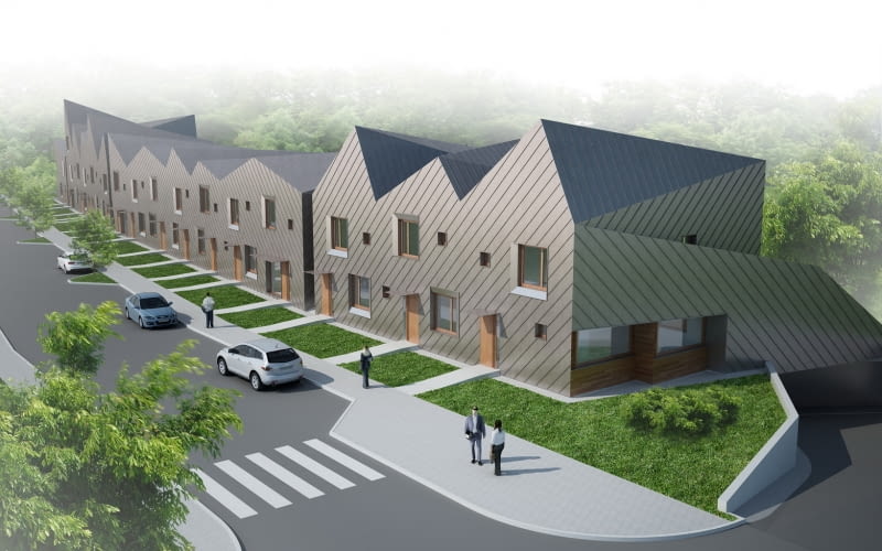 Osiedle szeregowców MikMak House. Projekt: Arc2 projekt, mieszkaniówka, osiedle, polska architektura, arc2, wrocław, dom jednorodzinny, mikmak house