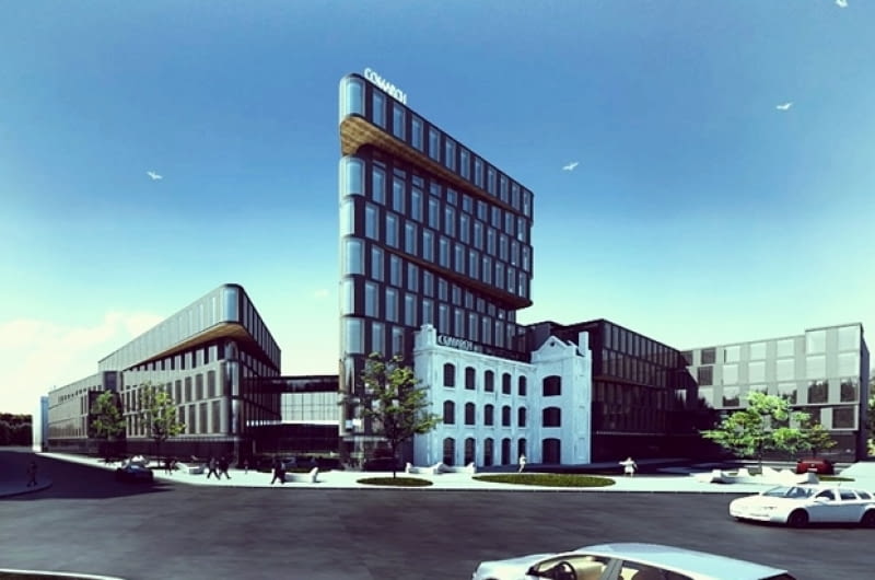 Wizualizacja nowej siedziby firmy Comarch, która powstanie na rogu ulic Jaracza i Uniwersyteckiej w Łodzi Wizualizacja nowej siedziby firmy Comarch, która powstanie na rogu ulic Jaracza i Uniwersyteckiej w Łodzi