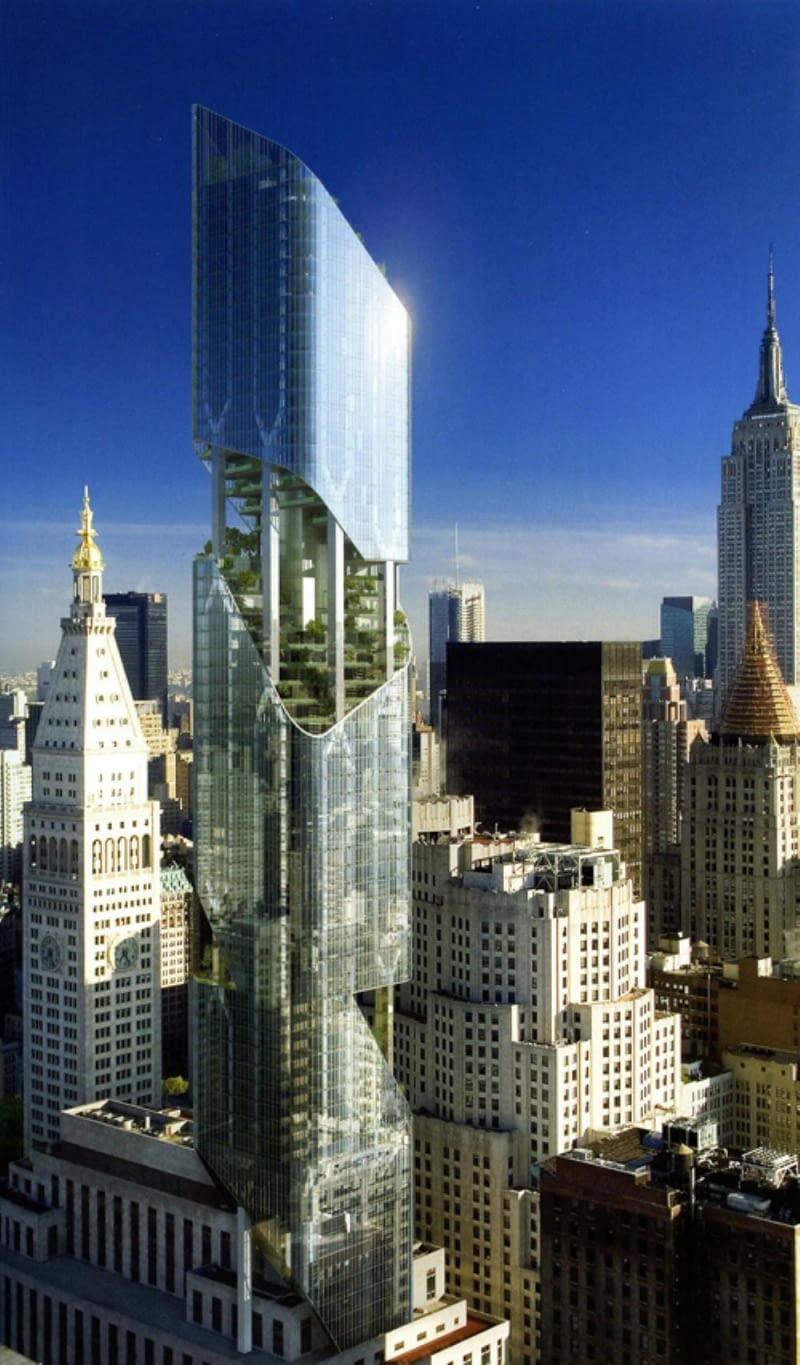 Wizualizacja nowojorskiego wieżowca Daniela Libeskinda pochodząca z jego książki Counterpoint Daniel Libeskind, Nowy Jork, wieżowce, apartamentowce