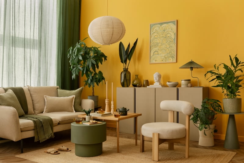 Mieszkanie z żółtą ścianą