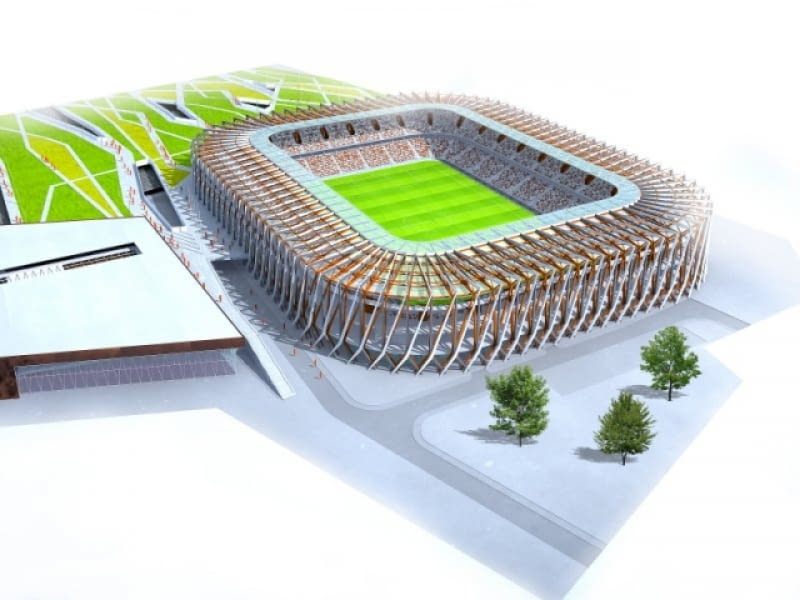 Projekt stadionu w Białymstoku autorstwa zespołu pod kierunkiem Stefana Kurylowicza stadion, białystok, projekt, kurylowicz