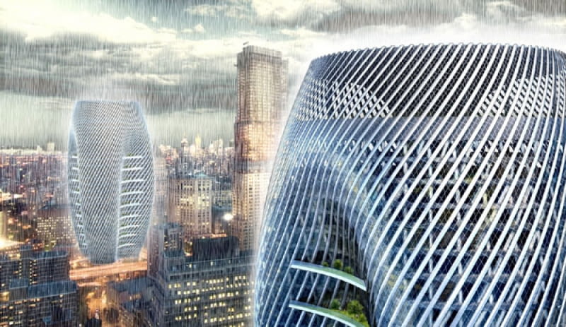 Rain Collector Skyscraper - ekologiczny wieżowiec "deszczołap" wyróżniony w konkursie evolo Skyscrper Competition 2010; projekt: Ryszard Rychlicki oraz Agnieszka Nowak z grupy projektowej h3ar h3ar, wieżowiec, ekologia, evolo