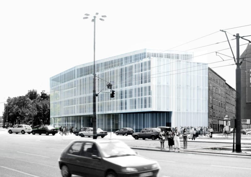 Pierwszy etap budowy to pięciokondygnacyjny gmach o powierzchni 13 tys. m kw. Dzięki specjalnej szklanej elewacji ma przypominać górę lodową autor: PAG Pracownia Architektury Głowacki SLOWA KLUCZOWE: