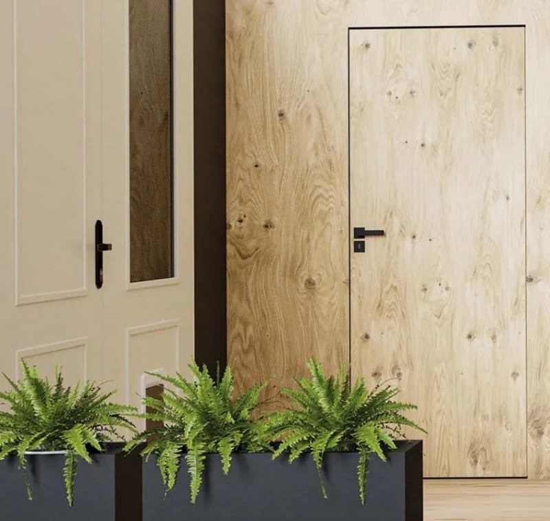 Drzwi z ościeżnicą drewnianą bezprzylgową (niewidoczne zawiasy)