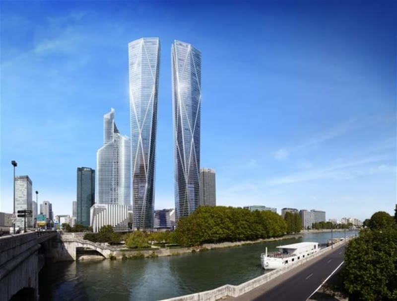 Wieżowce Hermitage Plaza projektu Normana Fostera wieżowce, paryż, norman foster, wieżowiec, francja, la defense, Hermitage Plaza