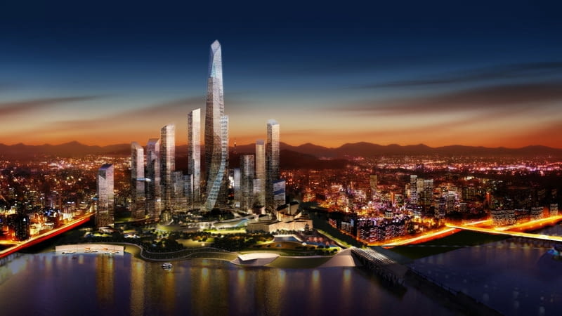 ARCHIPELAGO 21. "On dazzling shiny days..." - zwycięski projekt Studio Daniel Libeskind urbanistyka, korea południowa, daniel libeskind, seul, wieżowce, dream hub